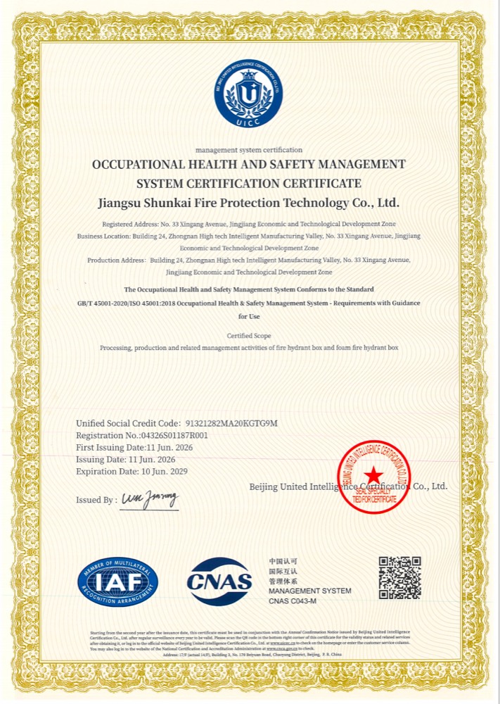 ISO 45001 Occupational Health and Safety Management System Certificate — SOKEI Fire
