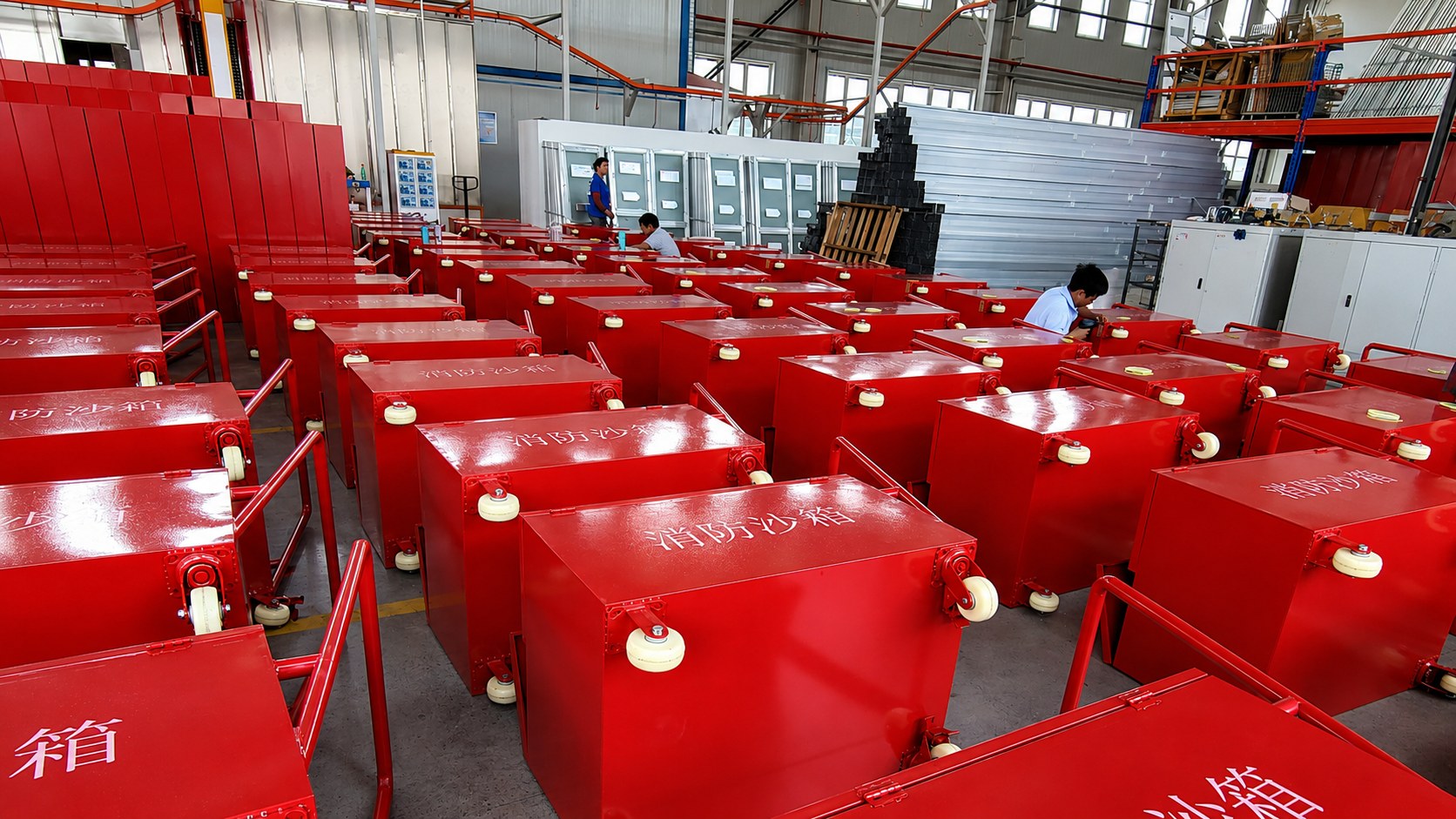 Batch production of fire sand boxes at SOKEI Fire — bulk manufacturing for project orders