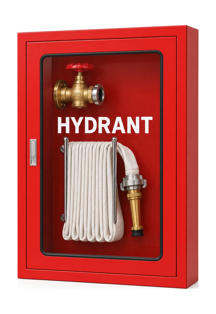 Box hydrant Indonesia tipe A2 — red indoor hydrant box with glass door and HYDRANT lettering