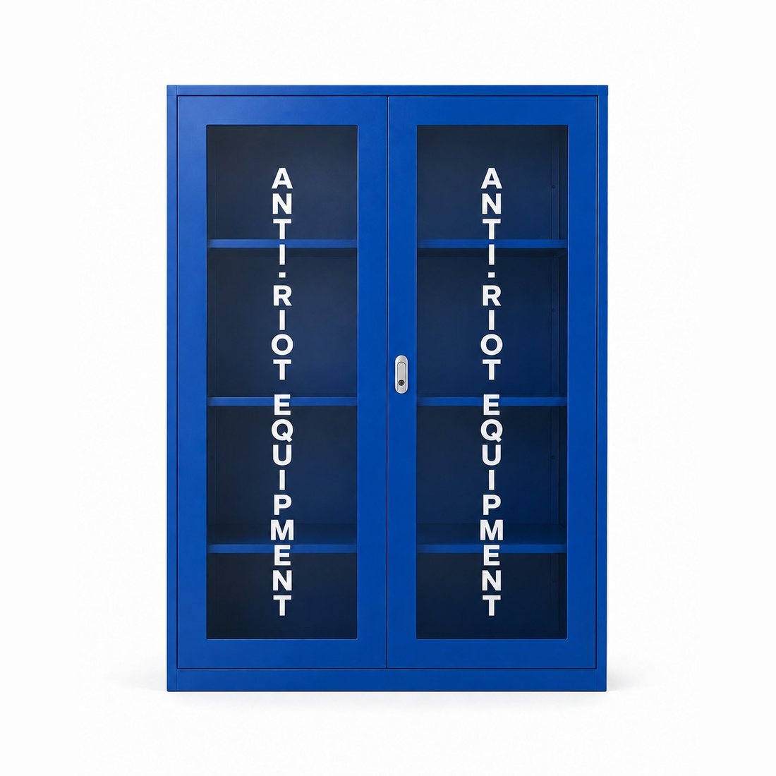 Blue double glass-door anti-riot equipment cabinet with shelves · SOKEI L1