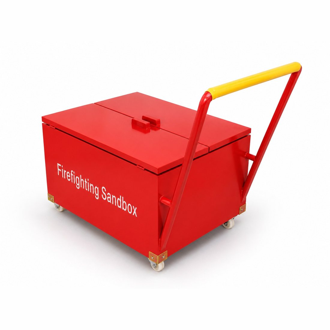 Red mobile firefighting sand box trolley with wheels and push handle · SOKEI L1