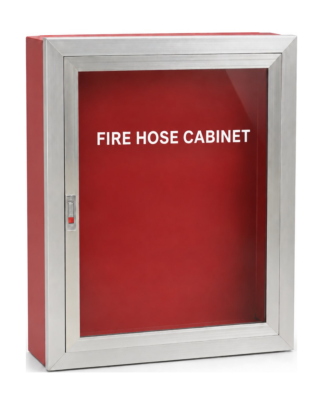 Recessed type fire hose cabinet for the Philippines — aluminium trim frame, aluminium-framed glass door, RAL 3000 red powder-coated steel body