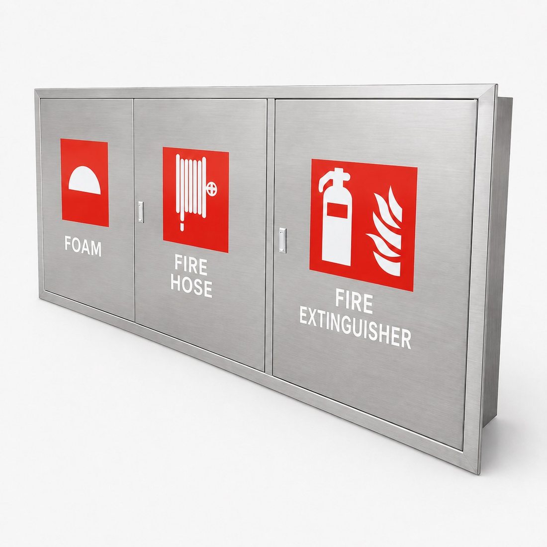 Stainless steel three-compartment foam, fire hose & fire extinguisher cabinet · SOKEI L3