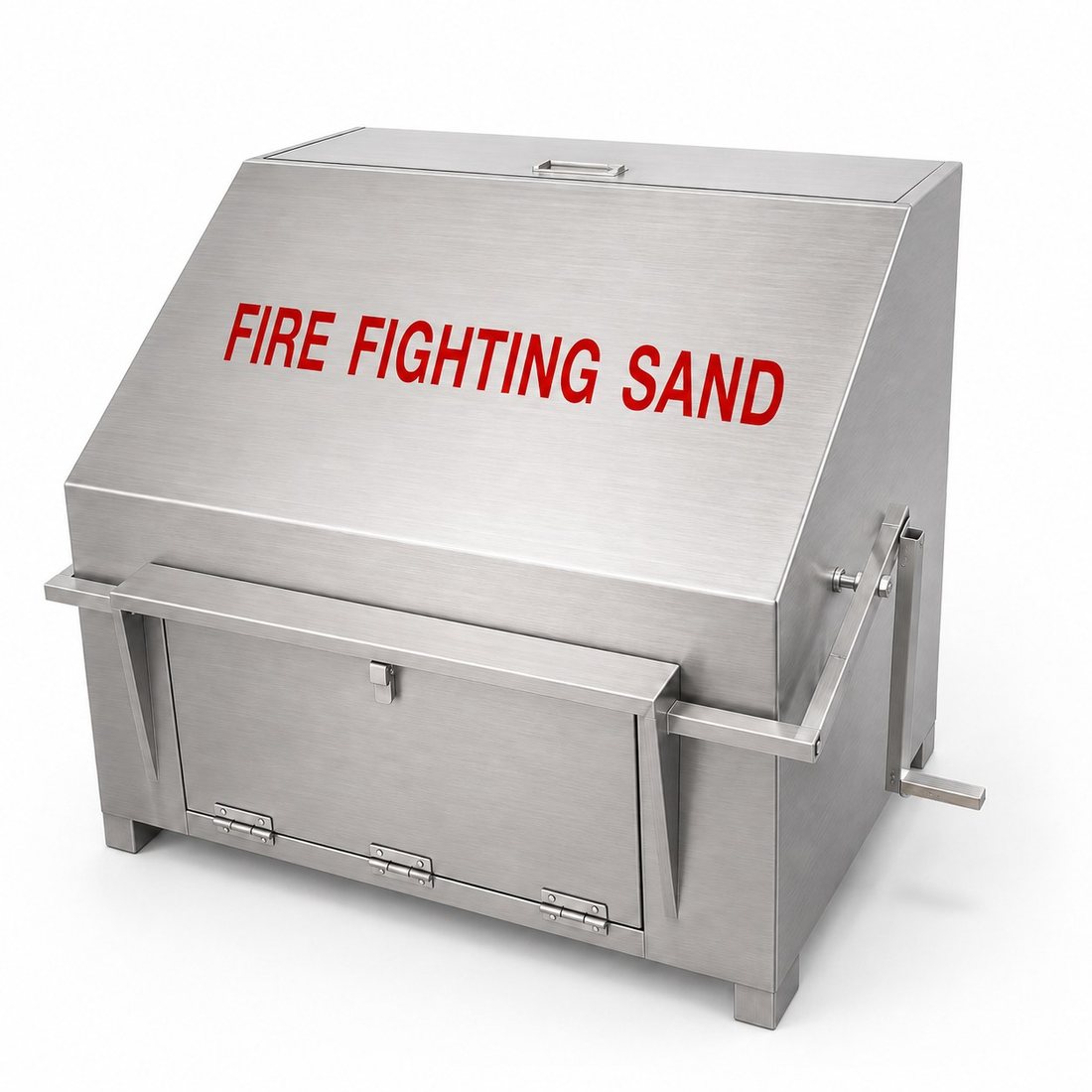 Stainless steel fire fighting sand box with crank handle and drop-front door · SOKEI L2